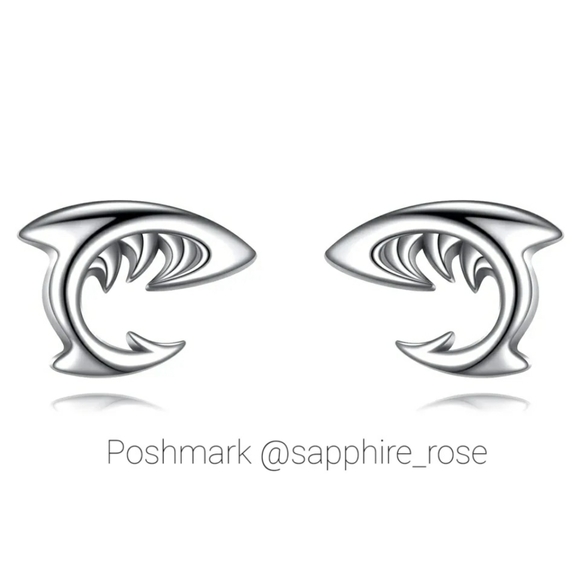 Shark Lovers Earrings Womens Ocean Life Jewelry SP Post Save Sharks Great White - Picture 2 of 6
